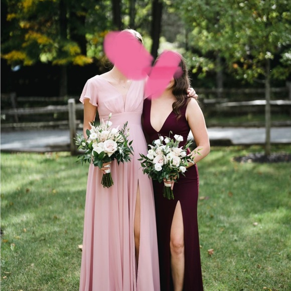 Dusty rose long chiffon bridesmaid dress, gown with slit for leg. - Picture 2 of 4